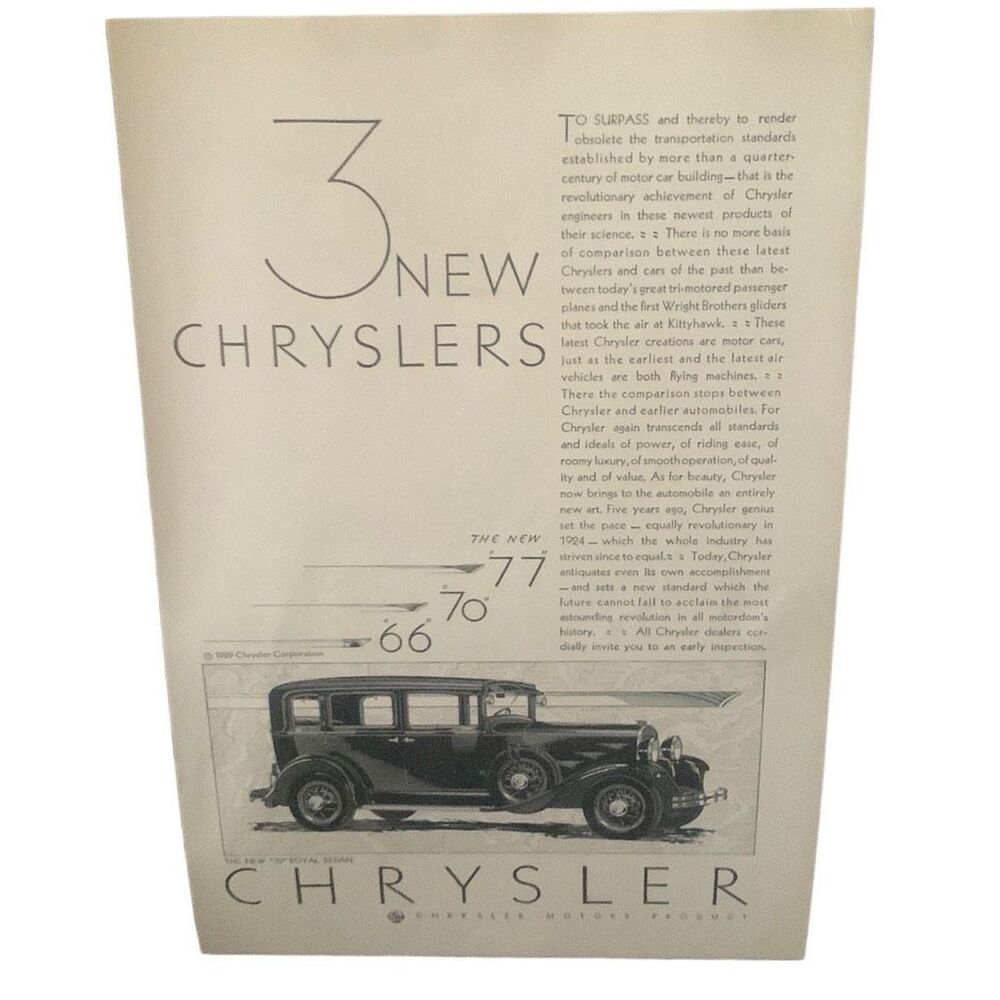 Vintage 1929 Chrysler 3 New Chryslers Ad Advertisement